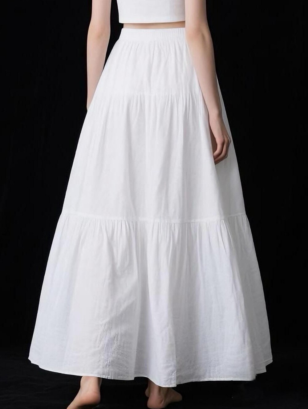 100% Linen Tiered Maxi Skirt Cottage Core White
